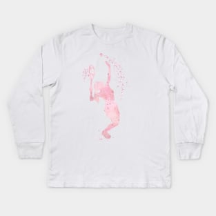 Girl Tennis Player Serve Shot Watercolor Kids Long Sleeve T-Shirt